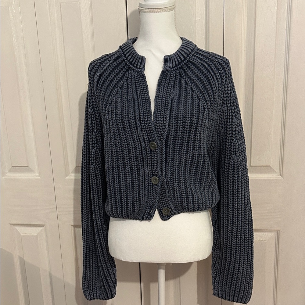 NWT Free People Navy Blue Knit Cropped Cardigan size S